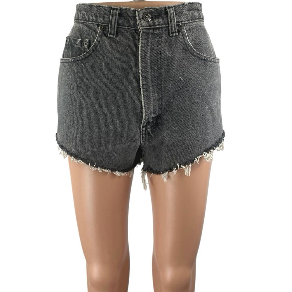 Levi's 531 Womens Black High Waisted Cut Off Frayed Raw Hem Denim Jean Shorts 26